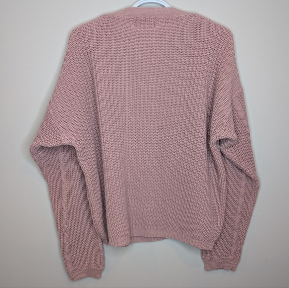 Vintage Woolrich Petal Pink Cable Knit V Neck Sweater Womens M - Picture 2 of 9